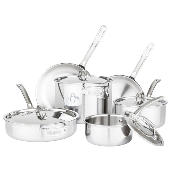 Viking 3-Ply Stainless Steel 10-Piece Cookware Set with Metal Lids