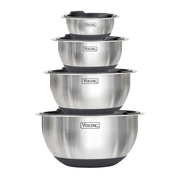 Viking 8-Piece Stainless Steel Mixing Bowl Set with Lids, Black