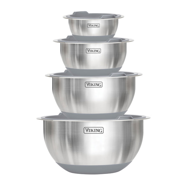 Viking 8-Piece Stainless Steel Mixing Bowl Set with Lids, Gray