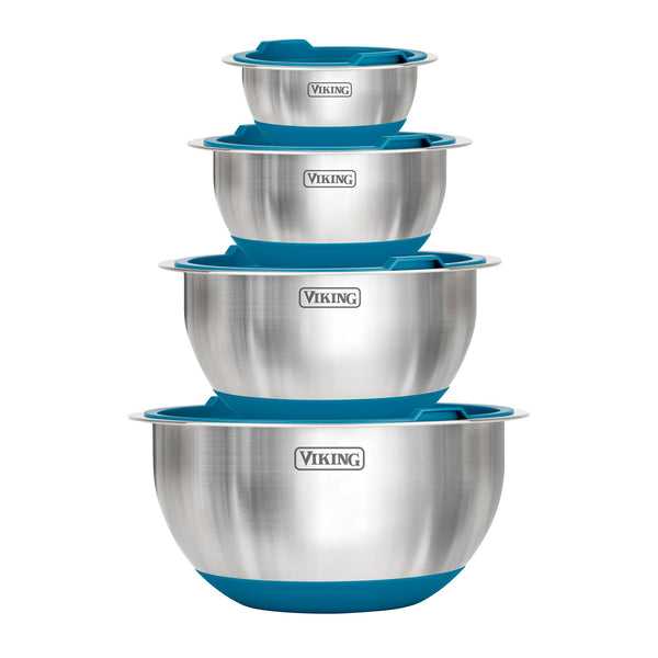 Viking 8-Piece Stainless Steel Mixing Bowl Set with Lids, Teal