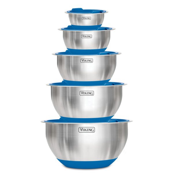 Viking 10-Piece Stainless Steel Mixing Bowl Set with Lids, Blue