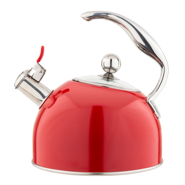 Viking 2.6-Quart Red Stainless Steel Whistling Kettle with 3-Ply Base