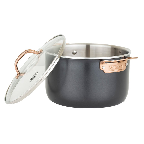 Viking 3-Ply Black and Copper 7 Quart Stock Pot with Glass Lid