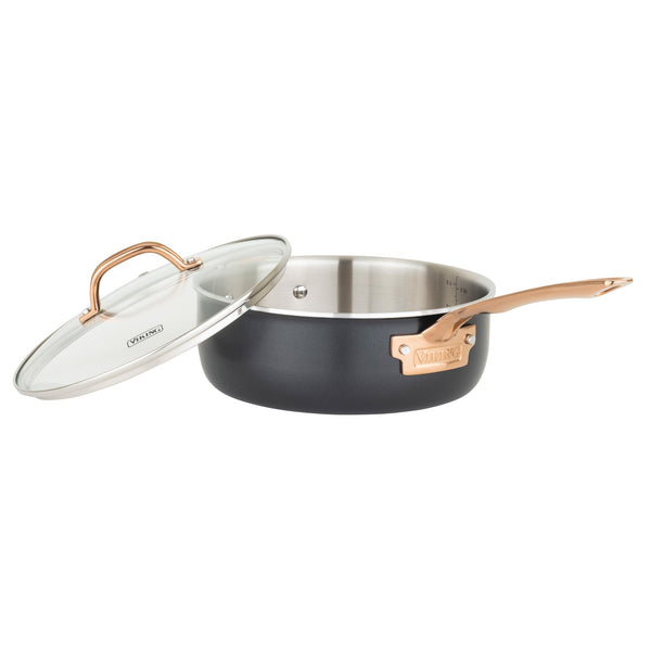 Viking 3-Ply Black and Copper 4 Quart Sauté Pan with Glass Lid