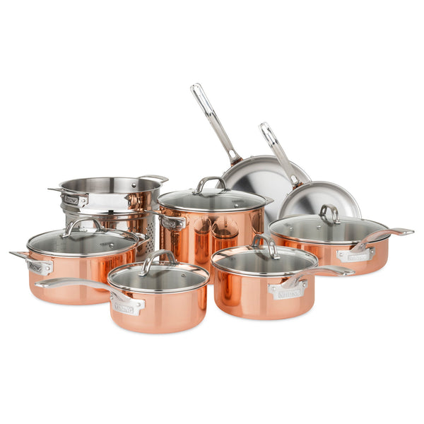 Viking 3-Ply Copper Clad 13-Piece Cookware Set with Glass Lids