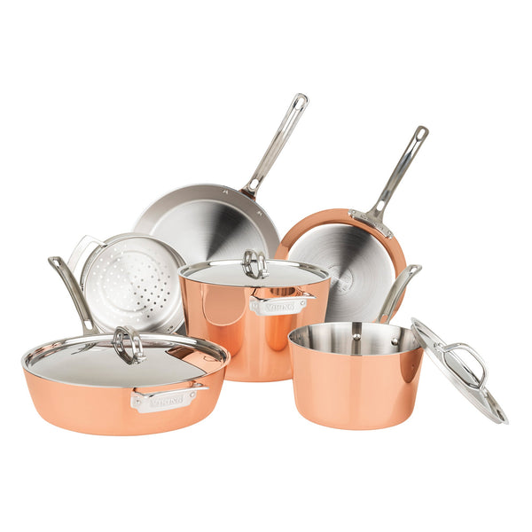 Viking Contemporary 4-Ply Copper Clad 9-Piece Cookware Set with Metal Lids