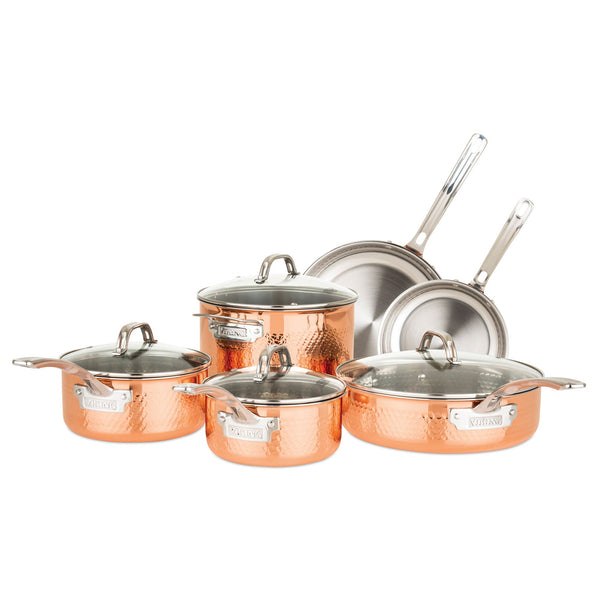 Viking 3-Ply Hammered Copper Clad 10-Piece Cookware Set with Glass Lids